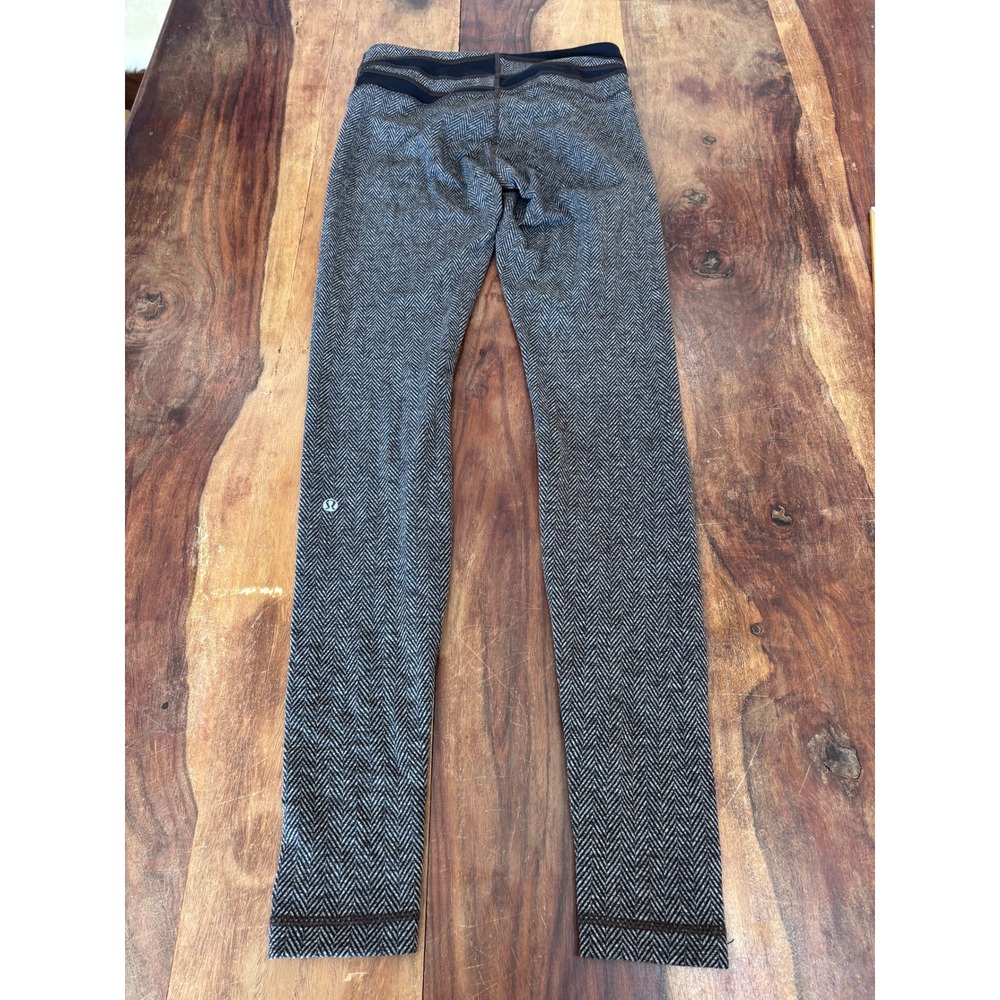 Lululemon wunder under leggings women 4 black gray herringbone tall mid rise